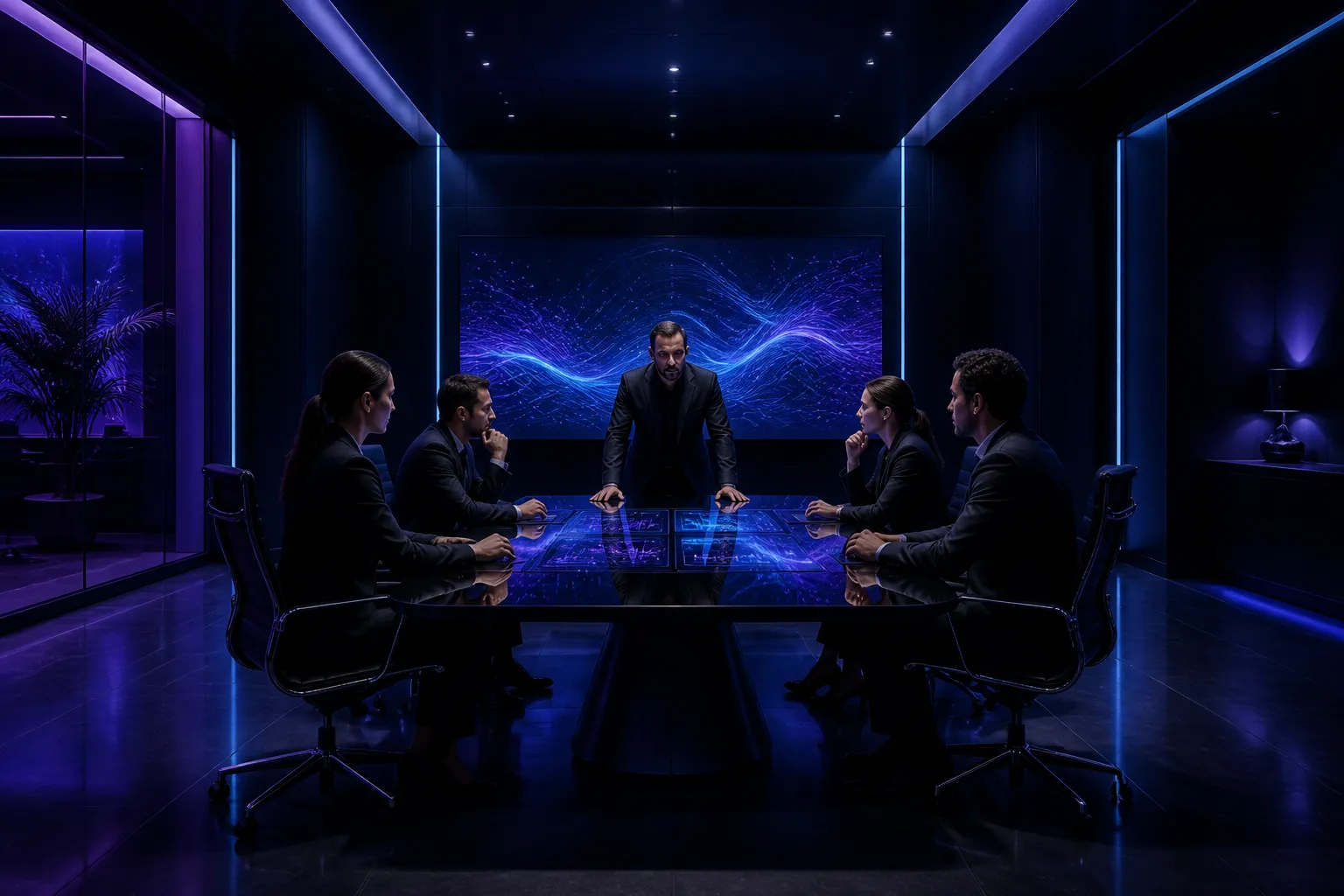 The AISYSTRA team collaborating on AI strategy in a modern workspace